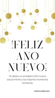 a white and gold christmas card with the words feliz no nevo