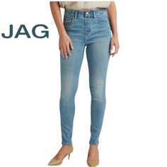 Brand New. Size 12. A Stretchy Pull-On Waistband Amps The Comfort Level Of These High-Rise Ankle Skinnies Done In A Medium Wash. 29" Inseam; 10" Leg Opening; 11" Front Rise Pull-On Style; Zip Fly With Button Closure Five-Pocket Style 78% Cotton, 20% Polyester, 2% Elastane Machine Wash, Tumble Dry High Rise Pull-on Denim Blue Pants, Non-stretch High Rise Pull-on Jeans, High Rise Cotton Pull-on Jeans, Denim Blue Tapered Leg Pull-on Jeans, Cheap Comfort Stretch Pull-on Jeans, Jag Jeans, Size 12 Jeans, High Waist, High Rise