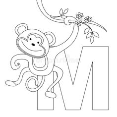 the letter m is for monkey with flowers and leaves on its tail coloring page by numbers