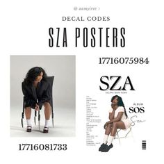 an advertisement for the special issue of sza posters, featuring a woman sitting in a chair