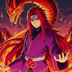 the character naruta is standing in front of a large fire and flames background