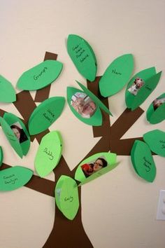 a family tree with pictures on it and the leaves cut out to look like branches