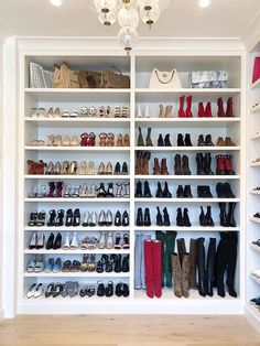 a closet filled with lots of different types of shoes