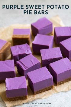 purple sweet potato pie bars on parchment paper