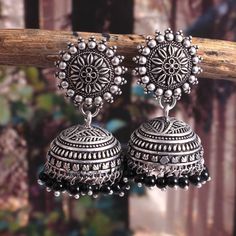 Silver Oxidised Jhumka, Oxide Earrings, Silver Jhumkas