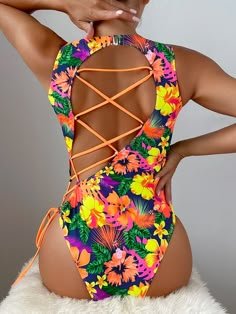 Vetement Hippie Chic, Bandage Bathing Suit, Tropical Swimsuits, Backless Swimwear, Backless One Piece Swimsuit, Swimsuits Outfits, Cute Bathing Suits, Floral Swimsuit, Costume Intero