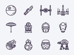 the star wars icons are shown in black and white