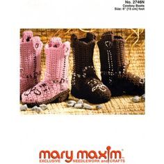 My favorite source for arts and crafts:  Cowboy Boots Pattern Cowboy Boot Crochet Pattern, Cowboy Boots Pattern, Boot Toppers Pattern, Crochet Cowboy Boots, Cowboy Crochet, Boots Pattern, Quick Crochet Projects, Mary Maxim, Boot Toppers