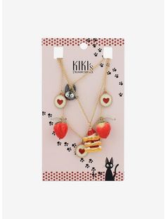 Studio Ghibli Kiki's Delivery Service Jiji Sweets Necklace Set Studio Ghibli Collection, Studio Ghibli Kiki's Delivery Service, Ghibli Kiki's Delivery Service, Kawaii Necklace, Delicious Sweets, Kiki Delivery, Kiki's Delivery Service, Heart Cookies, Ghibli Art