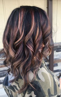 Copper And Blonde Highlights On Dark Hair, Mama Hair, 2023 Hair, Red Highlights, Brown Hair Balayage