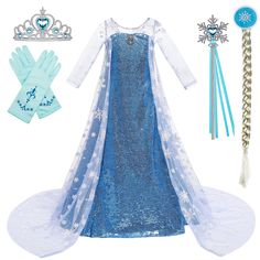 PRICES MAY VARY. Luxury Shining Costume,Weight 1 lb,Use enough materials and made well,Length to floor ,please check the size before ordering. Princess Elsa Dress up include Dress+Crown+Wand+Wig+Gloves This dress made of soft and comfortable fabric, 2 layers dress and inner cotton.Length to floor.Dont need to takes size up. Luxury costume for Birthday party, beauty pageant,cosplay,Christmas and halloween! No washing machine and dryer. Only handwash and line dry. Elsa costume for girls,elsa dress Shining Costume, Princess Cape, Princess Elsa Dress, Baby Costumes Girl, Elsa Costume, Sparkly Party, Long Cape, Elsa Dress, Princess Costume