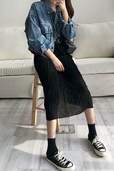 Frock Fashion, Long Skirt Outfits, Winter Fashion Outfits, Daily Fashion, Skirt Fashion, Spring Outfit, Spring Summer Fashion