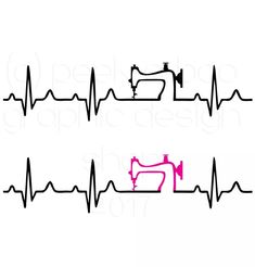 sewing machine and heartbeat with pink heart on white background, digital file available for use in print or web design