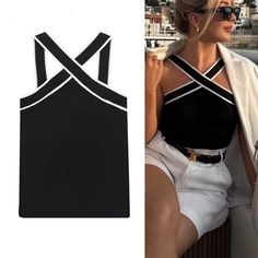 Great dress in the sides turned out to be a big change Woman Streetwear, Outfit Zara, Backless Crop Top, Middle Age Fashion, Womens Sleeveless Tops, Off Shoulder Crop Top, Knit Tank, Shoulder Crop Top, Knitted Tank Top