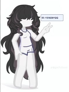 an animated drawing of a woman with long black hair and no shirt, holding her hand out