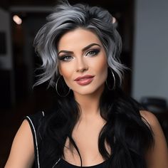 Gray And Black Ombre Hair, Black And Gray Ombre Hair Short, Short Gray Hair Over 40, Grey And Black Hair Color, Embracing Gray Hair At 40, Grey Hair Inspiration Silver Foxes, Grey Black Hair Color, Black And Grey Hair Ideas