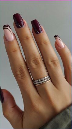 Get inspired by 30 Trendy November Nail Ideas to Rock This Fall Season! Featuring warm shades like deep red, mustard, and olive green, paired with playful patterns like plaid and delicate leaves. Perfect for any occasion, these nails will keep your look fresh and fashionable. 🍂💅✨ #NovemberNails #TrendyIdeas #ChicNails #FallNails #NailInspo #NailGoals Short Gel Nails For Dark Skin, Nail Art Designs In Dark Color, Burgundy Nail Polish Designs, Gel Nail Designs Navy Blue, Winter Colours For Nails, Floral Tips Nails, October 2024 Nail Trends, Burgundy And Pink Nail Designs, Chianti Nails