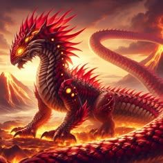 a red dragon sitting on top of a mountain