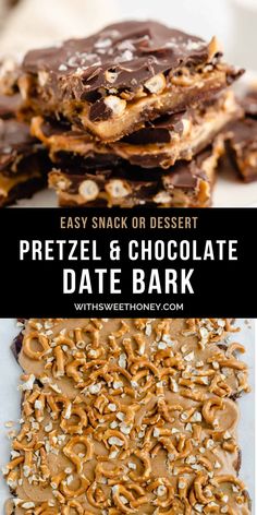 chocolate pretzel and chocolate date bark is the perfect snack