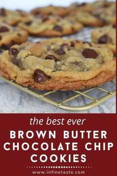 cookies on cooling rack with title at bottom Chocolate Chip Cookies Crispy, Brown Butter Chocolate Chip, The Best Chocolate Chip Cookies, Brown Butter Cookies, Best Chocolate Chip Cookies, Best Chocolate Chip, Favorite Cookie Recipe