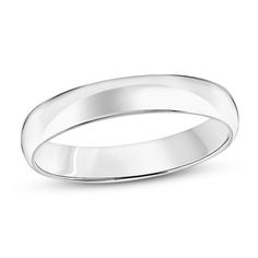 This classic wedding band is crafted of 14K white gold. The band is 4mm in width. Classic Round Band Promise Ring, Classic Round Band For Promise Ring, Classic White Gold Bands For Promise, Classic White Gold Wedding Ring With Polished Finish, Classic Polished White Gold Wedding Ring, Classic 14k White Gold Round Band, Wedding Bands In White Gold With Polished Edges, Classic White Gold Ring With Smooth Finish, Classic White Gold Rings With Smooth Finish