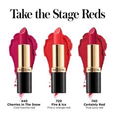 Cherries In The Snow, Revlon Lipstick, Lipstick For Fair Skin, Revlon Super Lustrous Lipstick, Marvelous Mrs Maisel, Lipstick Designs, Mrs Maisel, Revlon Super Lustrous, Lipstick Brands