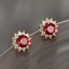 Brand New Women's Ruby Gemstone Stud Earrings 14k Gold Plated Sterling Silver 2ct Natural Red Ruby Gemstone Earrings .4" Size Retail Price $350 Buy With Confidence From A Trusted Seller W/ A 99%+ Feedback Rating! *Also Available In Blue Sapphire - Sold Separately A0239 (Id-1957-) Gemstone Stud Earrings, Gemstone Studs, Ruby Gemstone, Red Ruby, Natural Red, Gold Plated Sterling Silver, Gemstone Earrings, Red Gold, Blue Sapphire