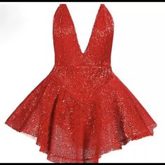 a red dress with sequins on it is shown in front of a white background