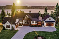 this is an artist's rendering of a house in the country side by the lake