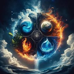 four elements of the earth surrounded by fire and water