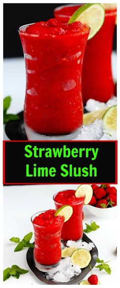 strawberry lime slush is served in two glasses