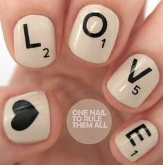 Hype Nails, Sharpie Nails, Lit Captions, Fingernail Designs, Valentine Nail Art, Style Nails, The Word Love, Scrabble Letters, Lovely Nails