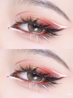 Cherry Blossom Makeup Look, Pink Grunge Makeup, Doujin Makeup, Red And White Makeup, Valentines Makeup Looks, Cherry Blossom Makeup, Christmas Eye Makeup, Anime Eye Makeup