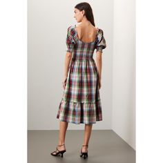 Multicolor plaid cotton (100% Cotton). A-line. Short sleeves. Square neck. Pull on. 46" from shoulder to hemline. Imported. Fitted Midi Length Plaid Dress, Chic A-line Plaid Dress, Plaid Cotton A-line Dress, Casual Square Neck Plaid Dress For Fall, Casual Plaid Dress With Square Neck For Fall, Casual Plaid Midi Length Dress, Chic Plaid Cotton Midi Dress, Plaid Midi Dress For Picnic, Plaid Cotton Midi Dress For Fall