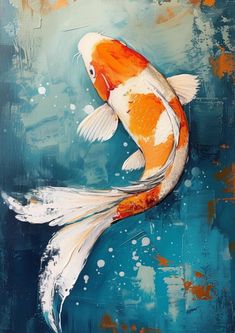 a painting of a goldfish on a blue background