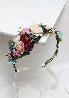 a flower crown on top of a white table