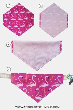 the instructions for how to make an origami dog bandana with flamingos