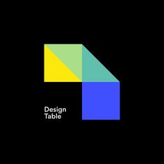 a black background with a yellow and blue rectangle on the bottom right corner that says, design table