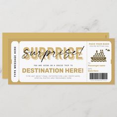 a ticket with the word surprise written on it