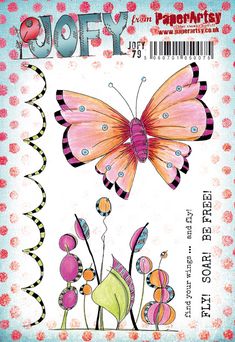 a pink butterfly sitting on top of a flower covered field next to a barcode code