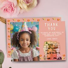 Fairy Tale Door Flower Drawing Birthday Photo Thank You Card