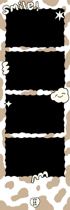 an animal print background with torn black and white paper that says smile on the bottom