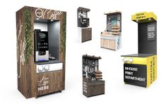 an assortment of vending machines in various designs