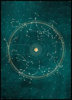 the star chart is shown on a green background with stars in it and some white dots