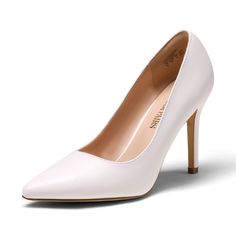 White Closed Toe Feminine Heels, Simple White Heels, Formal White Closed Toe Heels, Classic White Closed Toe Wedding Shoes, White Closed Toe Heels With Padded Heel, White 4-inch Heel Closed Toe Heels, High Heels Classy, Wedding Pumps, High Heel Dress