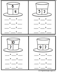 the worksheet for addition to subtraction with numbers and hats on it