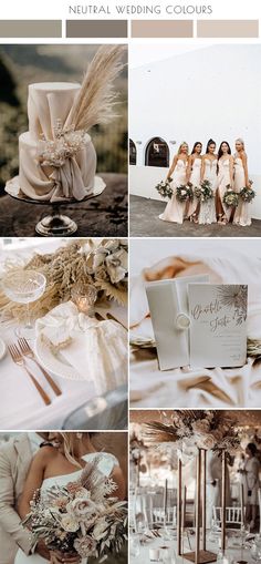 the wedding color scheme is neutral, white and gold