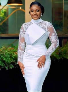 Stunning Styles For Civil/Court Marriage. - Stylish Naija Corporate Gowns, African Fashion For Men, Short Wedding Gowns, Marriage Dress, Civil Wedding Dresses, Lace Gown Styles, Court Wedding