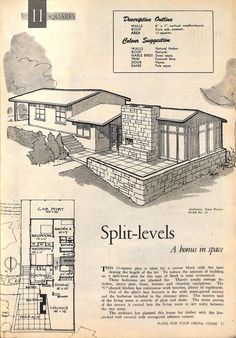 an old house is featured in the magazine split - levels, with plans for it