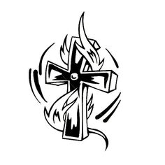 a cross with flames coming out of it and the word person written in black ink